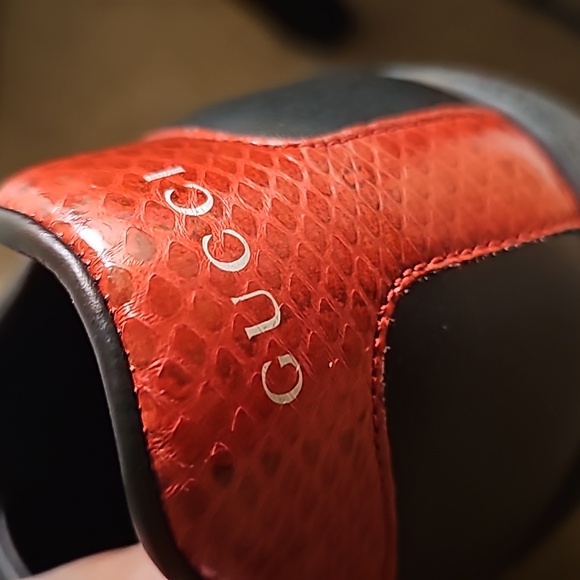 Gucci Ace Black Leather Python Embossed Leather Lace Up Sneakers Men size12 - Picture 6 of 7